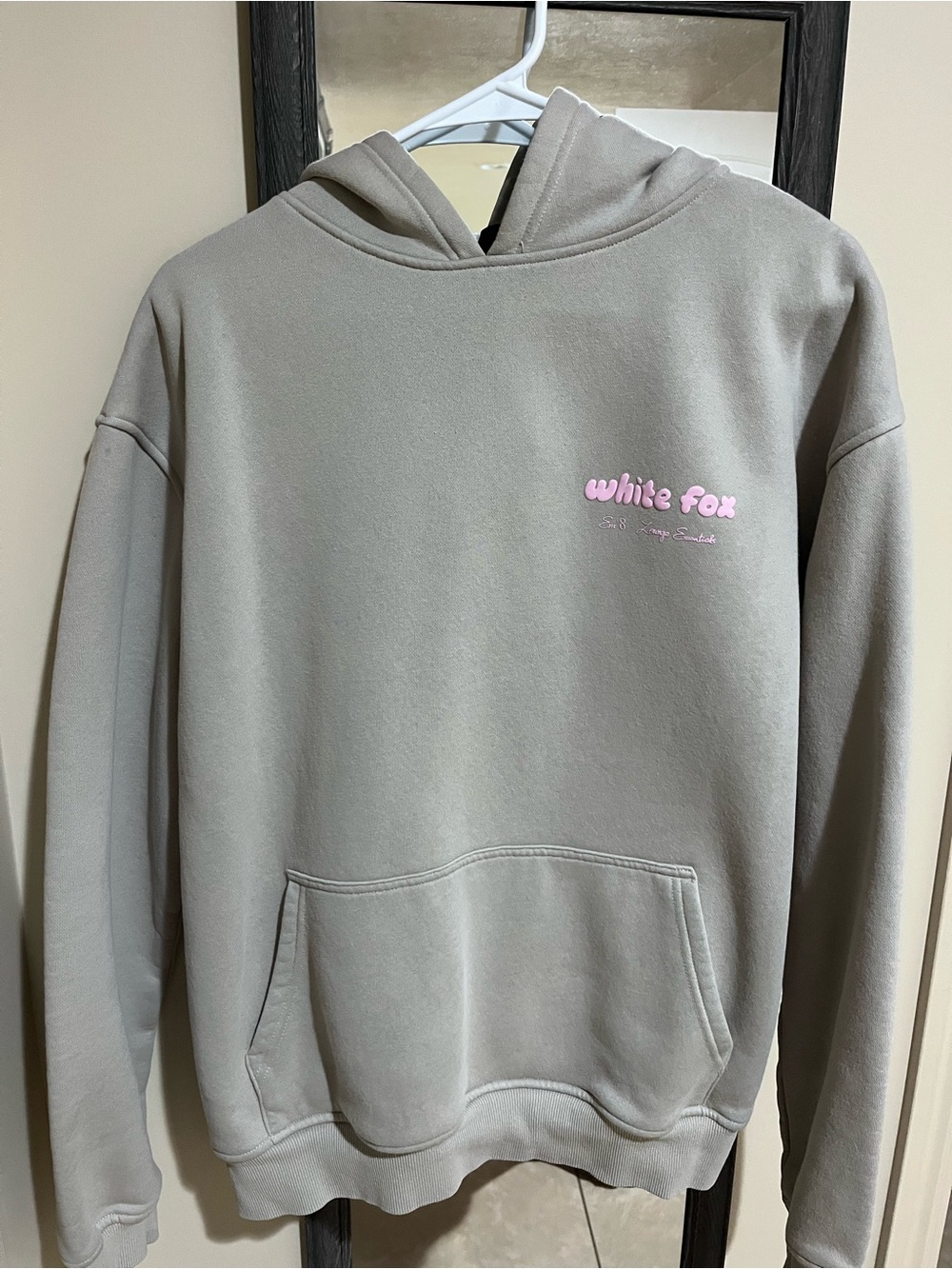 White Fox Boutique Olive Taupe Hoodie with Pink Logo